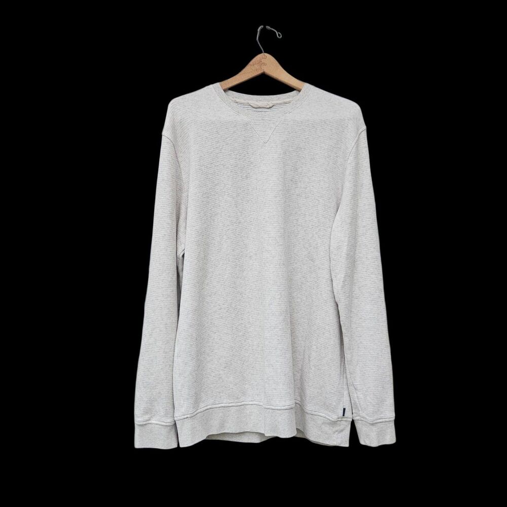 LL Bean Thermal Waffle Knit Sweatshirt Mens L TALL Heathered White Outdoors